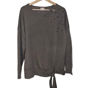 ABOUND Olive/Khaki Green Heathered TIE HIP Cotton Distressed SWEATSHIRT size L